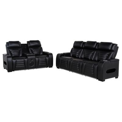 Zuma 2-piece Faux Leather Dual Power LED Sofa Set Black