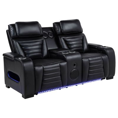 Zuma Faux Leather Dual Power Reclining LED Loveseat Black