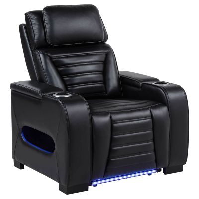Zuma Faux Leather Upholstered Dual Power LED Recliner Black
