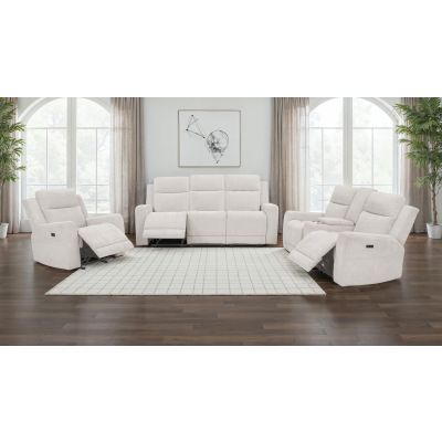 Kennett 3-piece Chenille Power Reclining Sofa Set Ivory
