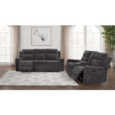 Kennett 2-piece Chenille Power Reclining Sofa Set Dark Grey