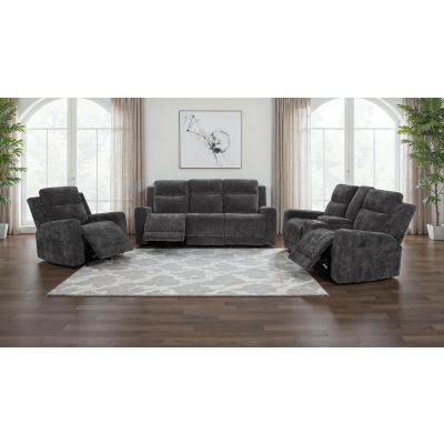 Kennett 3-piece Chenille Power Reclining Sofa Set Dark Grey