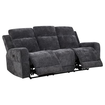 Kennett Chenille Upholstered Power Reclining Sofa Dark Grey