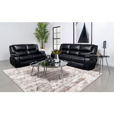 Camila 2-piece Upholstered Motion Reclining Sofa Set Black