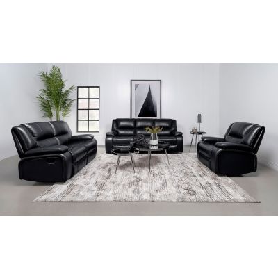 Camila 3-piece Upholstered Motion Reclining Sofa Set Black