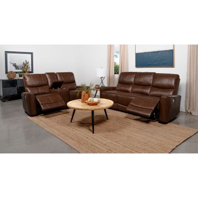 Greenfield 2-piece Power Reclining Sofa Set Saddle Brown