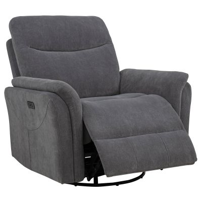Adler Upholstered Power Swivel Glider Recliner Charcoal Grey