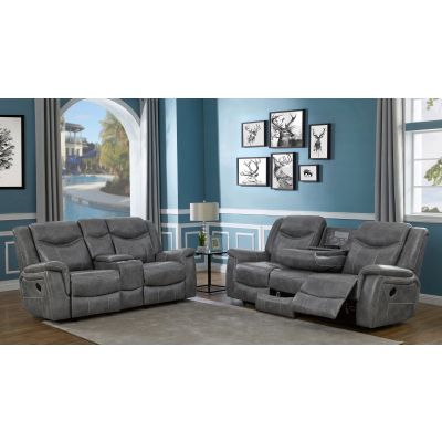 Conrad 2-piece Upholstered Padded Arm Motion Sofa Set Grey