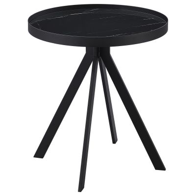 Briggs Round Marble Printed Glass Top End Table Black