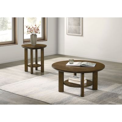 Ottowa 2-piece Round Wood Coffee Table Set Brown