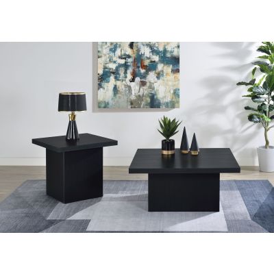 Devar 2-piece Square Cocktail Coffee End Table Set Black