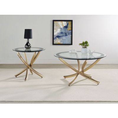 Brooke 2-piece Round Coffee and End Table Set Rose Brass