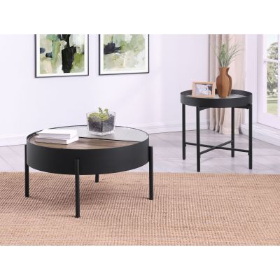 Ozella 2-piece Round Coffee and End Table Set Sandy Black