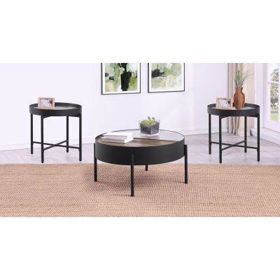 Ozella 3-piece Round Coffee and End Table Set Sandy Black