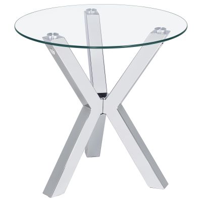 Kenzie Round Tempered Glass Top End Side Table Chrome