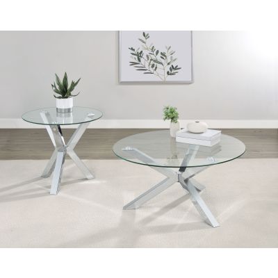 Kenzie 2-piece Round Coffee and End Table Set Chrome