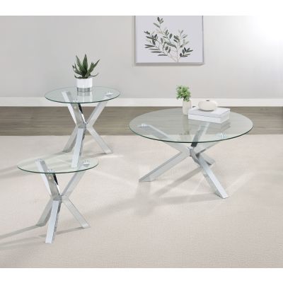 Kenzie 3-piece Round Coffee and End Table Set Chrome