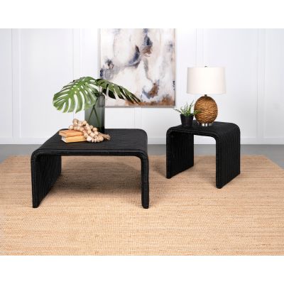 Cahya 2-piece Rattan Coffee and End Table Set Black