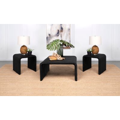 Cahya 3-piece Rattan Coffee and End Table Set Black