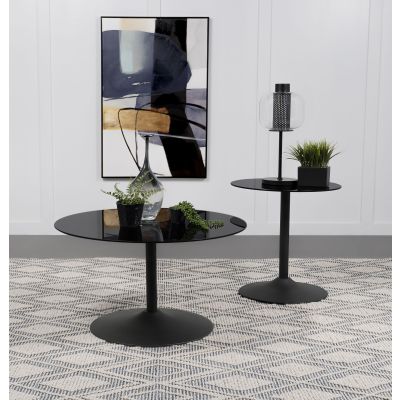 Ganso 2-piece Round Glass Top Coffee and End Table Set Black