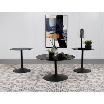 Ganso 3-piece Round Glass Top Coffee and End Table Set Black