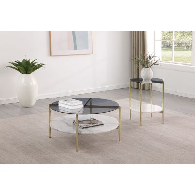 Jonelle 2-piece Round Coffee and End Table Set Gold