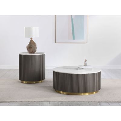 Jason 2-piece Round Marble Coffee and End Table Set White