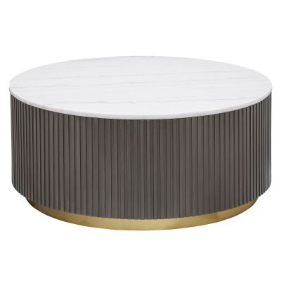 Jason Round Marble Top Coffee Table White and Charcoal