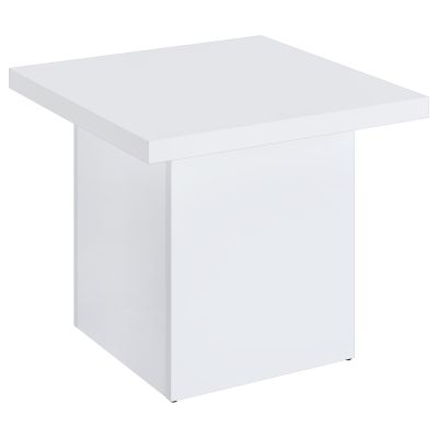 Devar Square Engineered Wood Side End Table White High Gloss