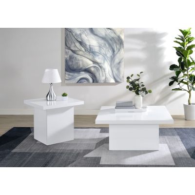 Devar 2-piece Square Coffee End Table Set White High Gloss