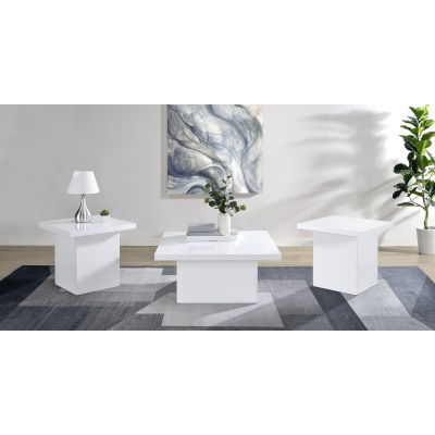 Devar 3-piece Square Coffee End Table Set White High Gloss