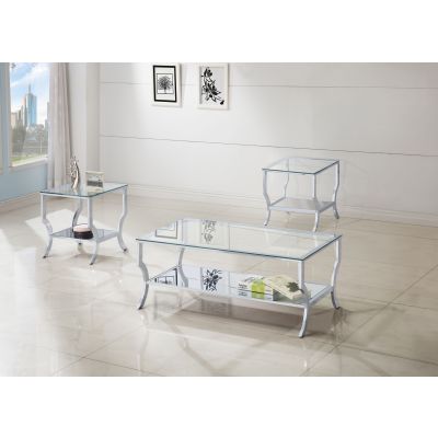 Saide 3-piece Glass Top Coffee and End Table Set Chrome