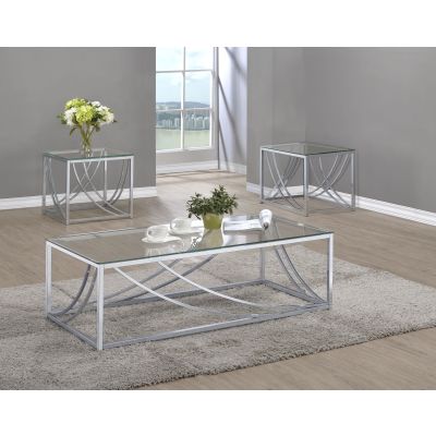 Lille 3-piece Glass Top Coffee And End Table Set Chrome