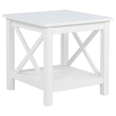Skyview Square Pine Wood Side End Table with Shelf White