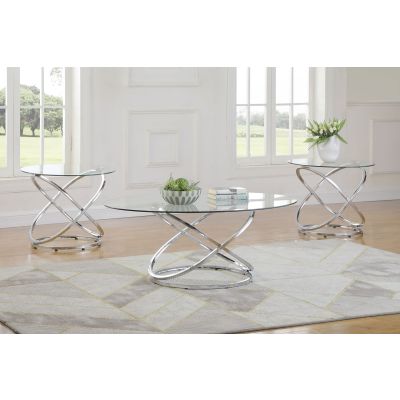 Warren 3-piece Oval Glass Top Coffee Table Set Chrome