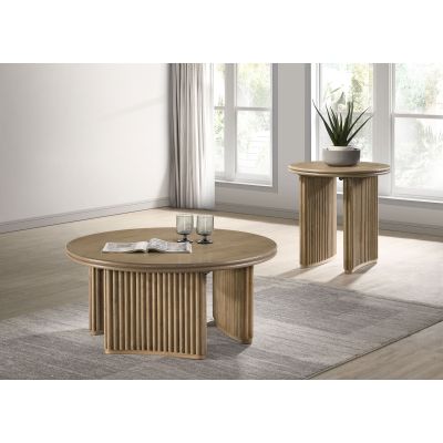 Adina 2-piece Round Coffee Table Set Distressed Light Brown