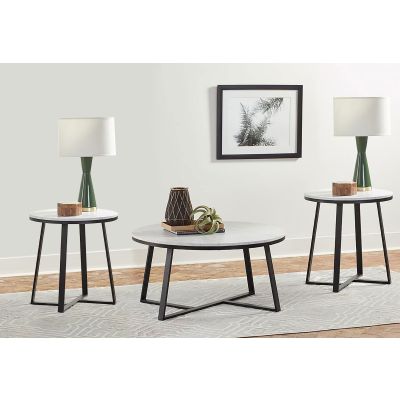 Hugo 3-piece Coffee and End Table Set White Faux Marble