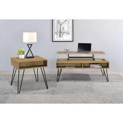 Fanning 2-piece Lift Top Coffee and End Table Set Golden Oak