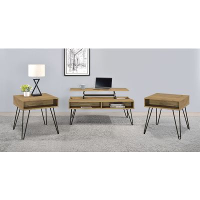 Fanning 3-piece Lift Top Coffee and End Table Set Golden Oak
