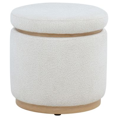 Remuda Boucle Upholstered Round Storage Ottoman Ivory