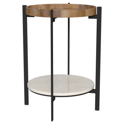 Adhvik Round End Side Table Marble Shelf Natural and Black