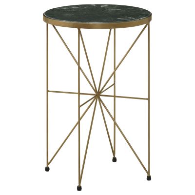 Eliska Round Green Marble Top Accent Side Table Antique Gold