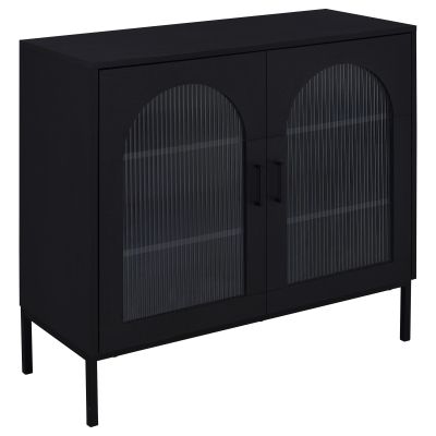 Jess 2-door Arched Fluted Glass Accent Cabinet Black